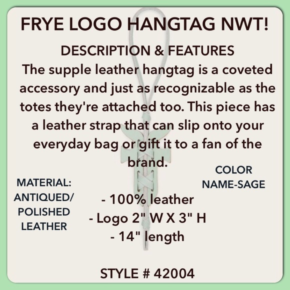 ๐ฅHTF! Frye Leather Sage Color Logo Bag Charm Key Fob NWT!โ๐ป๐๐๐๐ป - Picture 4 of 6